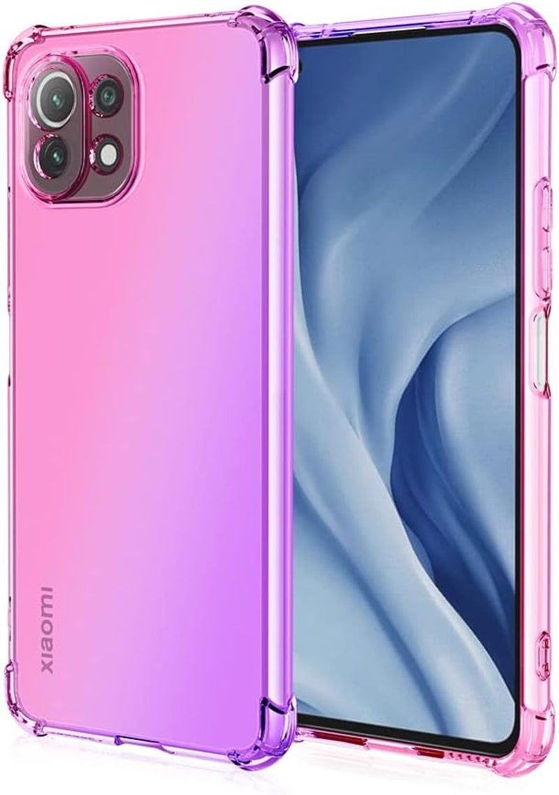 HUANGTAOLI Case Compatible with Xiaomi 11 Lite 5G NE, Slim Soft TPU Shockproof Transparent Crystal Clear Phone Case Cover with Corner Bumper HUANGTAOLI Pink/Purple