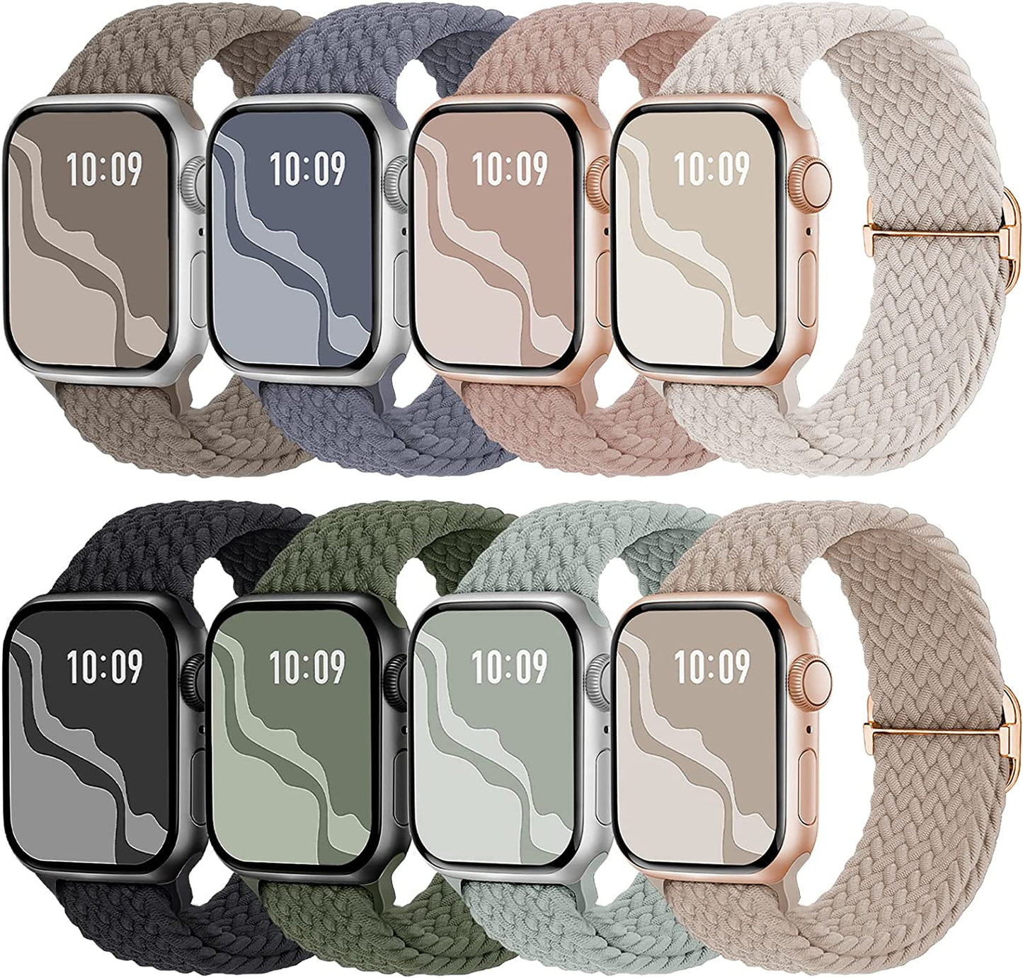 Braided Solo Loop Band 8-Pack Compatible with Apple Watch Band 38Mm 40Mm 41Mm 42Mm 44Mm 45Mm 49Mm Women Men, Adjustable Stretchy Elastic Replacement Strap for Iwatch Series Ultra SE 8 7 6 5 4 3 2 1 Suitisbest C-8Packs 38/40/41mm