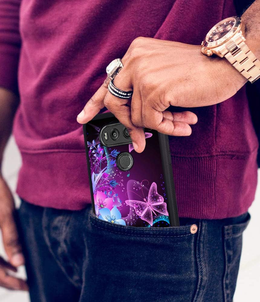 Case for LG V30 / LG V30 Plus/Lg V30S / LG V35 / LG V35 Thinq, Slim Anti-Scratch TPU Rubber Protective Case Cover for LG V30 - Blue Flowers and Purple Butterflies ChaTham