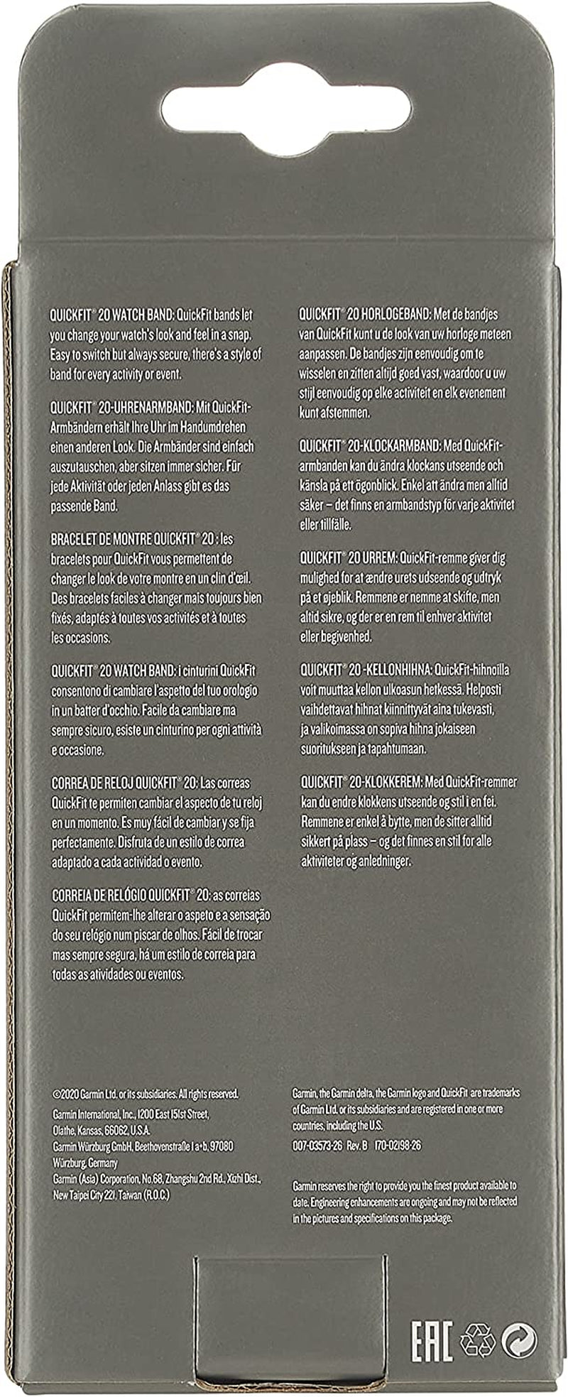 Garmin Quickfit Watch Band, Black Silicone (Large), 20Mm Garmin