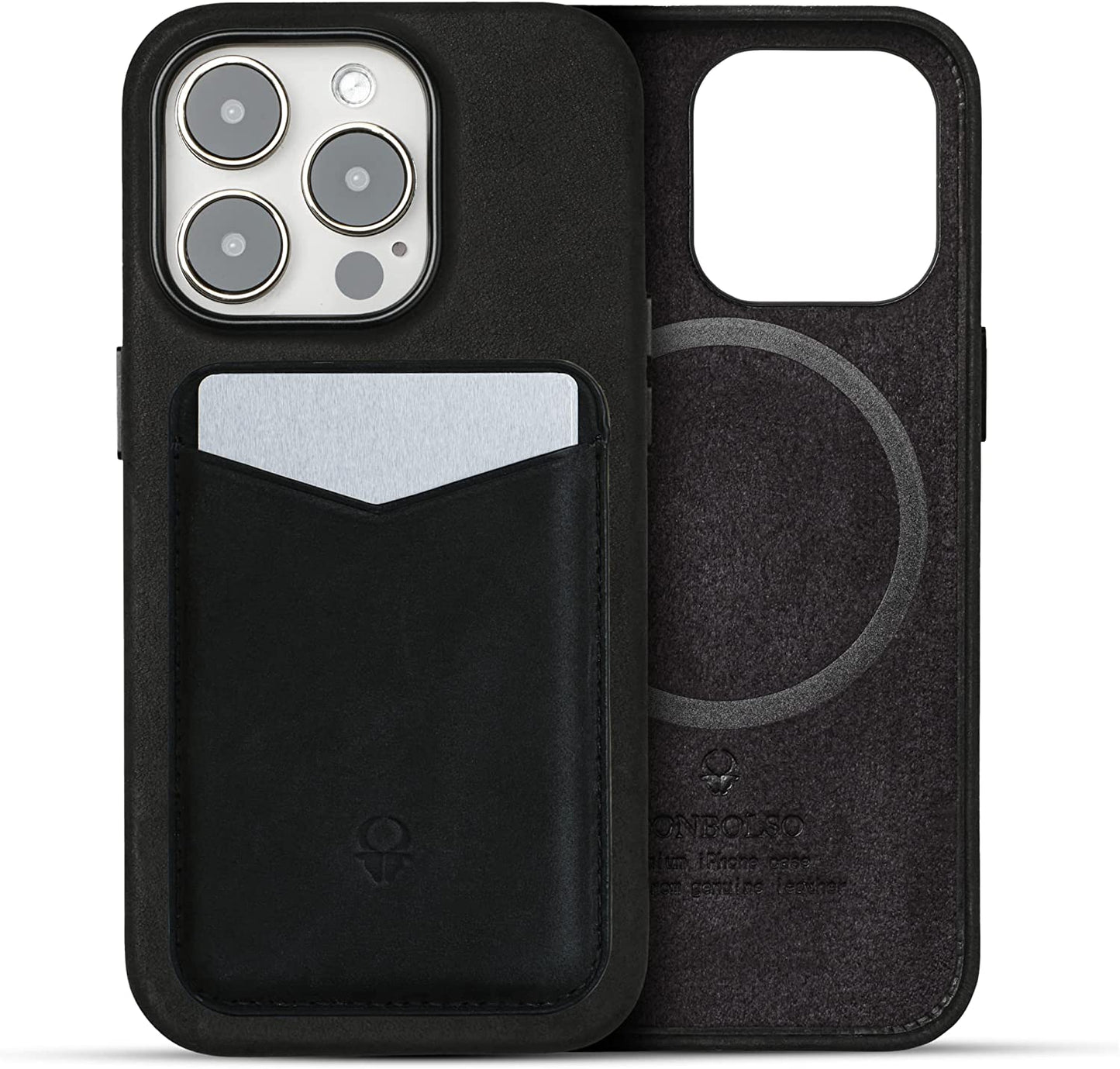 Donbolso Iphone 14 Pro Max Case Leather + Wallet Bundle - Apple Iphone Case in Vintage Black - Compatible with Magsafe - Lip Screen Protection - Elegant Leather Soft Grip - Strong Magnetic Phone Cases DONBOLSO Vintage Black iPhone 13 Pro Case + Wallet