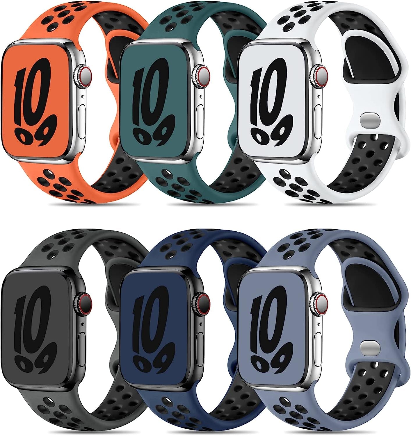Keponew Sport Bands Compatible with Apple Watch 49Mm 45Mm 44Mm 42Mm 41Mm 40Mm 38Mm, 6 Pack Sport Breathable Soft Silicone Strap for Iwatch Ultra SE Series 8 7 6 5 4 3 2 1 Men Women Keponew Anthracite Black/White Black/Orange Black/Bluegray Black/Navy Black/Green Black 42mm/44mm/45mm/49mm