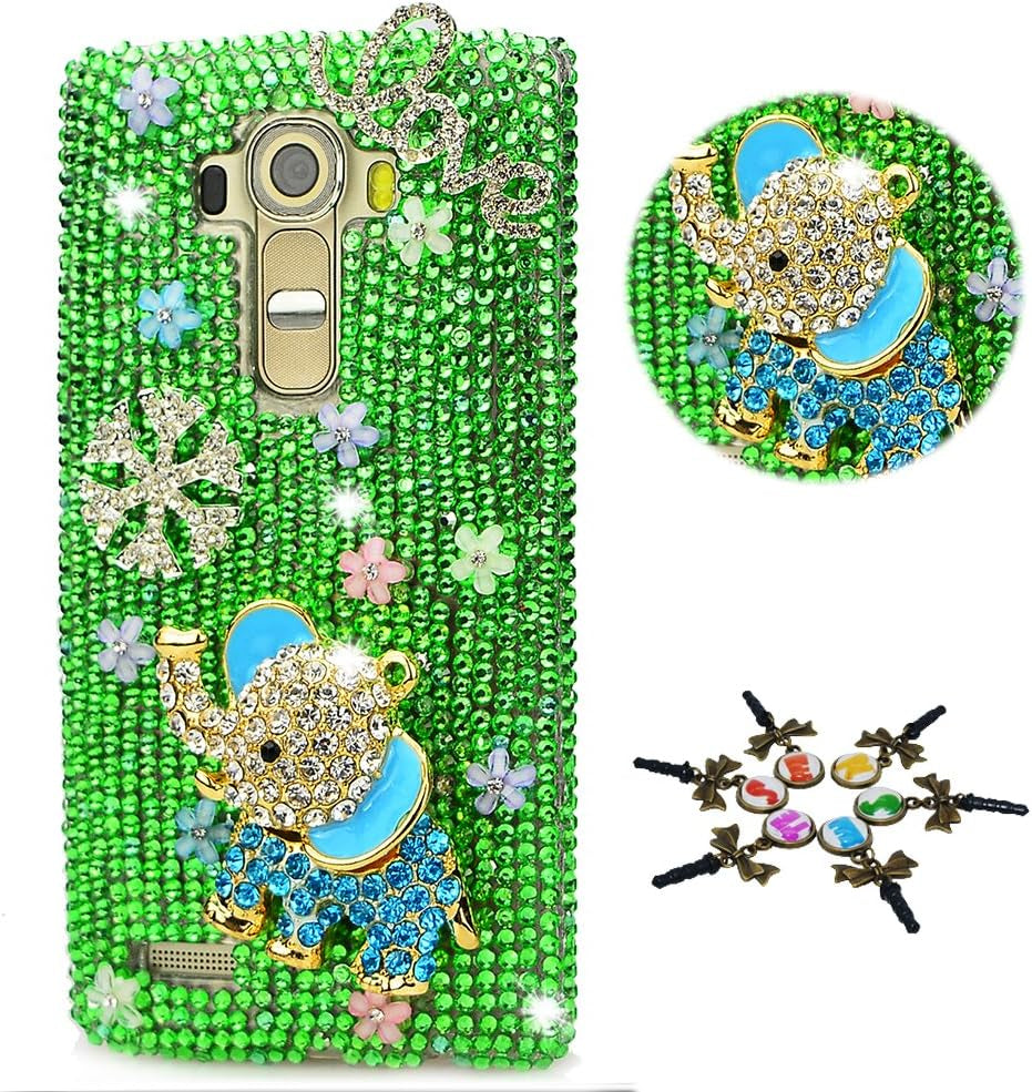 STENES LG G7 Case, LG G7 Thinq Case - STYLISH - 100+ Bling Crystal - 3D Handmade Bling Big Crown Sexy Lips Rose Flowers Design Protective Cover Case for LG G7 Thinq - Black STENES Elephant Snow Love Flowers / Green