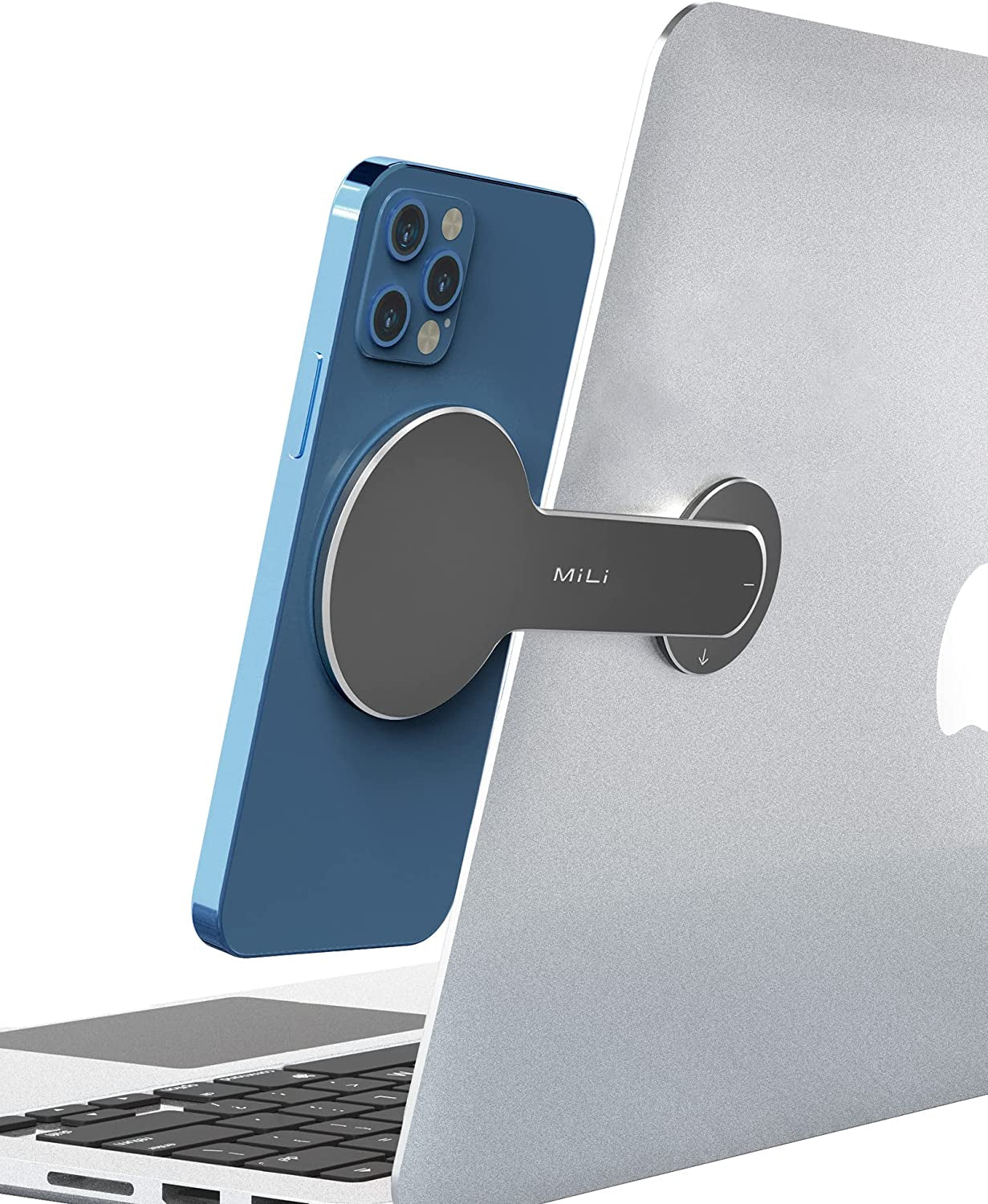 Mili Magnetic Laptop Phone Holder, Adjustable Monitor Side Mount Phone Holder, Screen Extension Bracket for Imac/Macbook, Compatible with Magsafe for Iphone 12/13/14 Max/Pro/Mini (Silver) MiLi Dark Gray