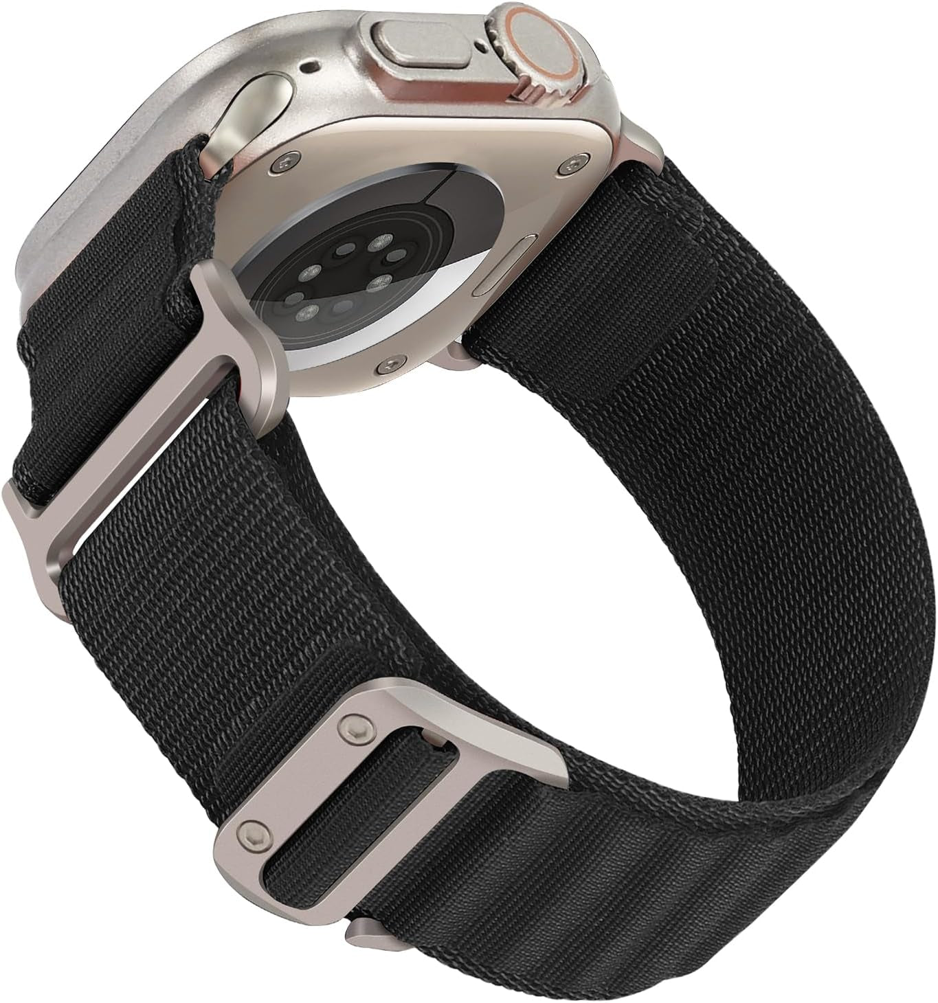 HITZEE Compatible with Apple Watch Band 49Mm 45Mm 44Mm 42Mm, Nylon Braided Loop Bands Adjustable Sport Strap Designed for Apple Watch Ultra Series 8 7 SE 6 5 4 3 2 1, Starlight, L HITZEE Black Large - fits 175-215mm wrists