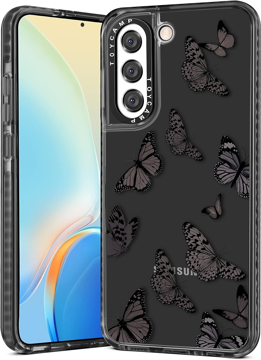 Toycamp for Samsung Galaxy S21 plus Case, Cute Funny Sun Moon Star Design for Women Girls Boys Teens for Galaxy S21 plus Cases, Cute Cartoon Sun Moon Star Print Cover for S21 plus Case 5G, 6.7'' Toycamp Black Butterflies