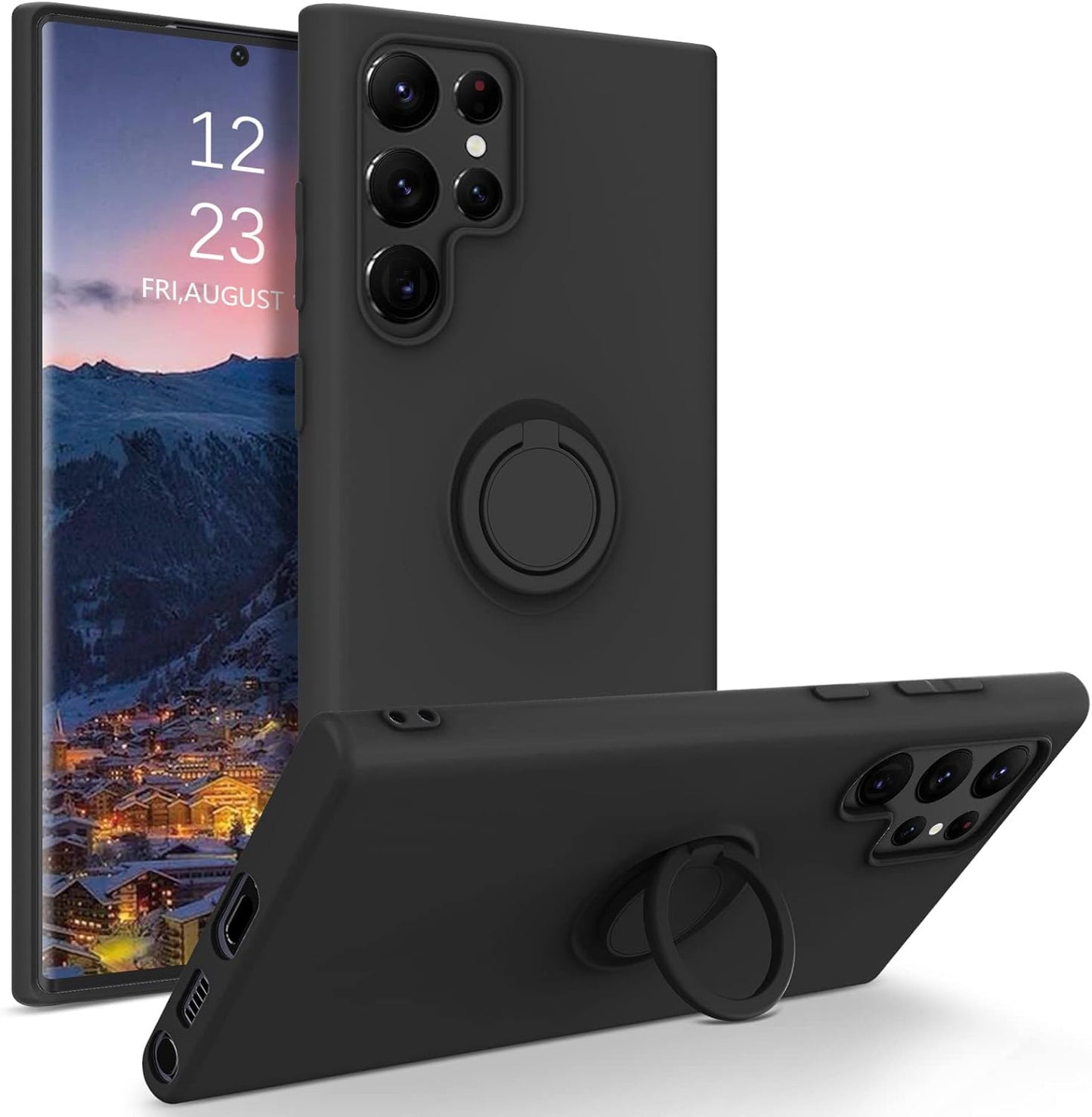 BENTOBEN Galaxy S22 Ultra Case, Slim Silicone 360° Ring Holder Kickstand Magnetic Soft Rubber Non-Slip Shockproof Ptotective Case for Galaxy S22 Ultra 6.8 Inch, Light Purple BENTOBEN C657-Black