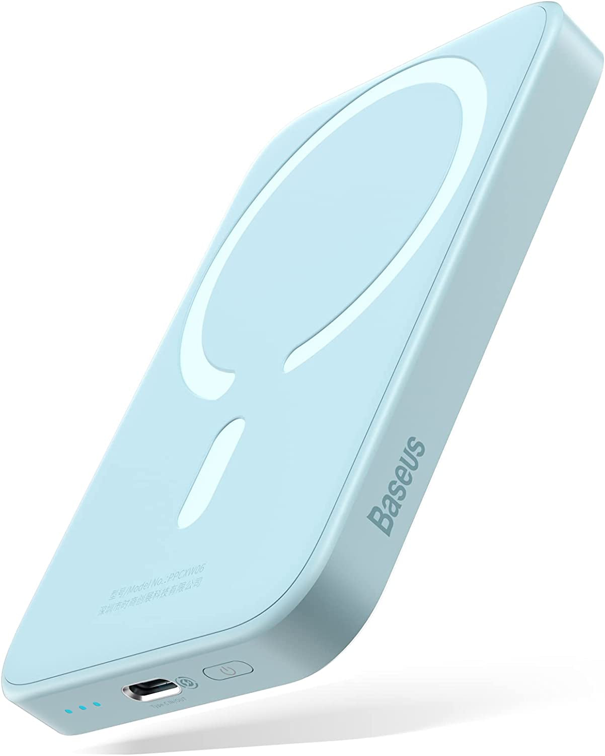 Baseus Magnetic Power Bank Battery Pack 6000Mah Wireless Portable Charger PD 20W with USB-C Cable, for Magsafe, for Iphone 14/13/12 Series, White Baseus Misty Blue