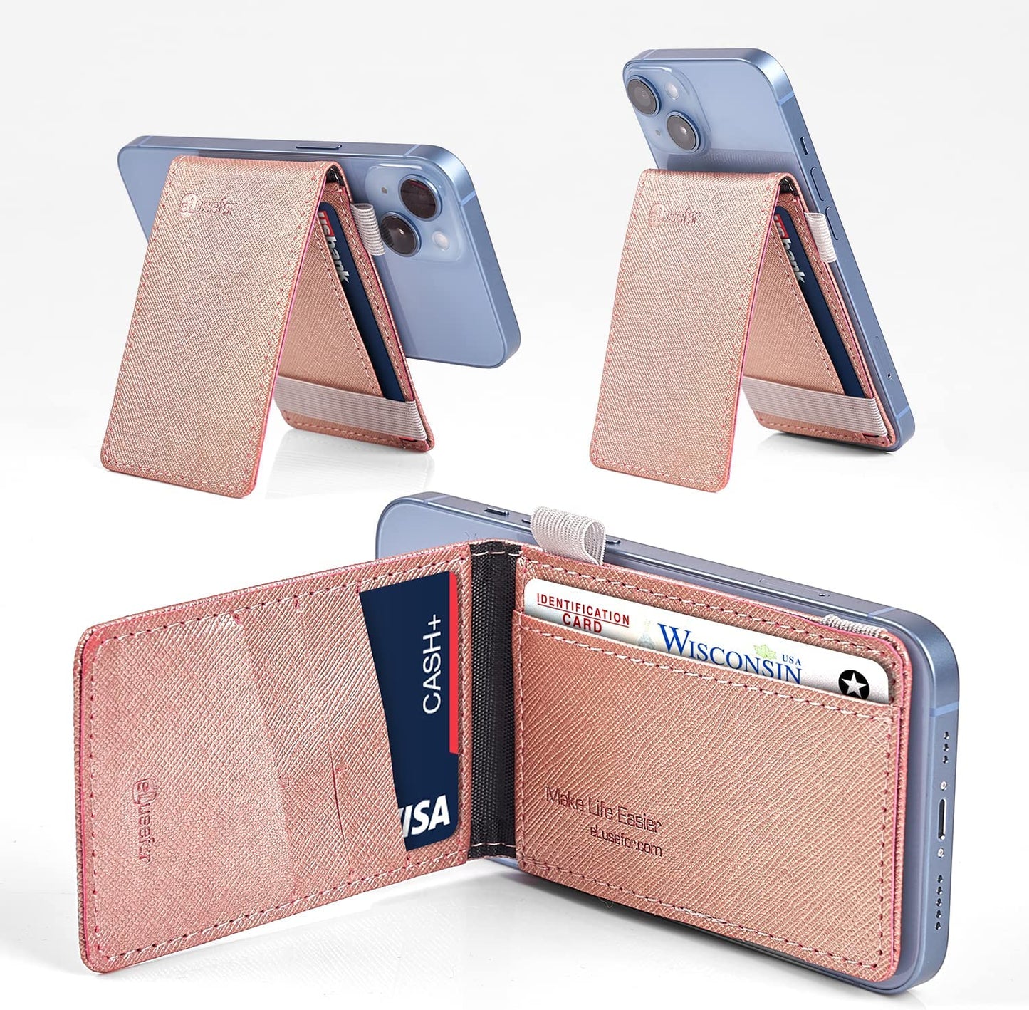 Elusefor Magnetic Wallet for Magsafe & Magsafe Case - Phone Stand & Card Holder for Apple Iphone 12/13/14 (Blue) eLusefor Pink