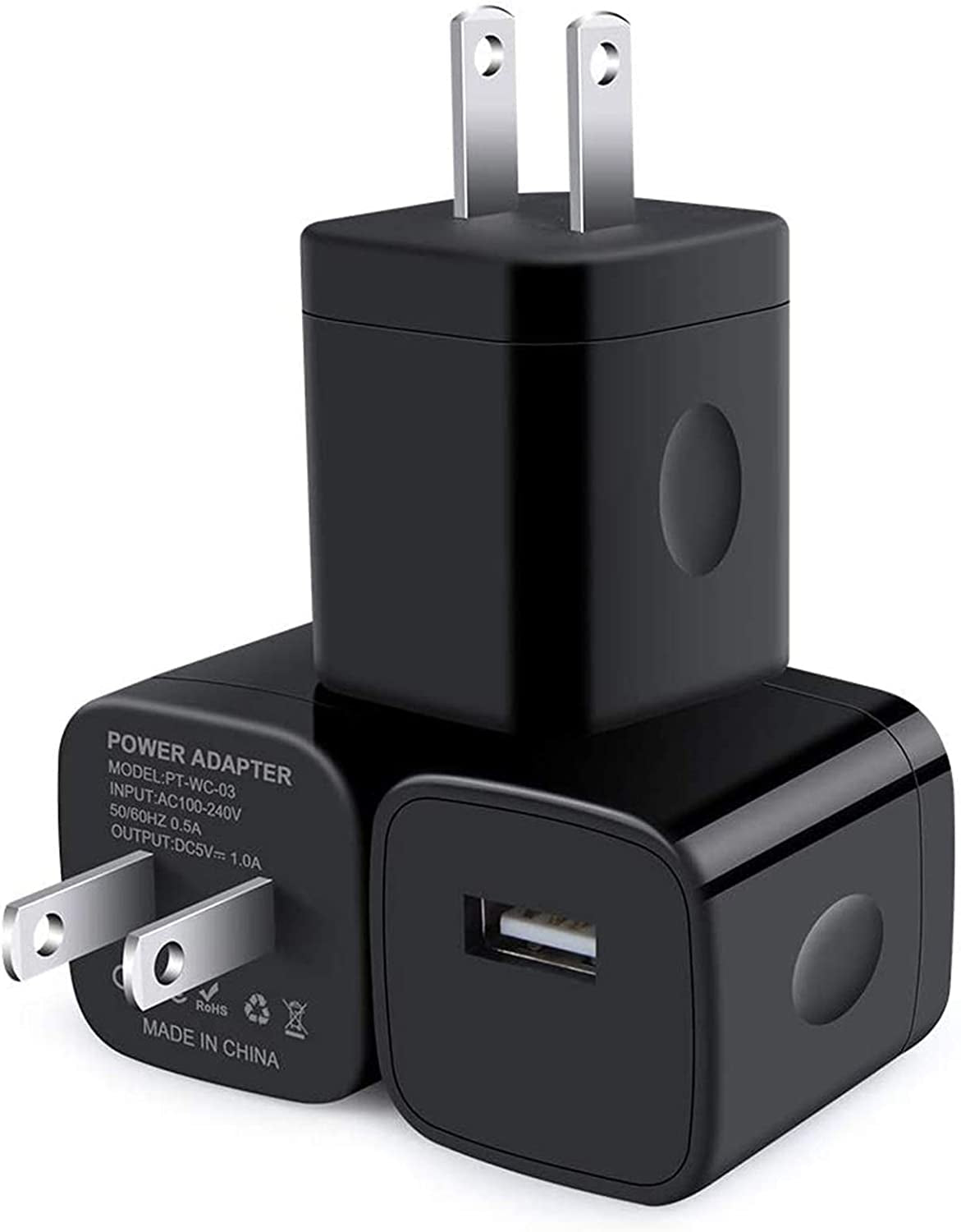 USB Wall Charger, Cablelovers 1A/5V 3-Pack Travel USB Plug Charging Block Brick, Charger Power Adapter Cube Compatible Phone Xs/Xs Max/X/8/7/6 Plus, Galaxy S9/S8/S8 Plus, Moto, Kindle, LG Shenzhen Putuo Technology Co.,Ltd Pure black
