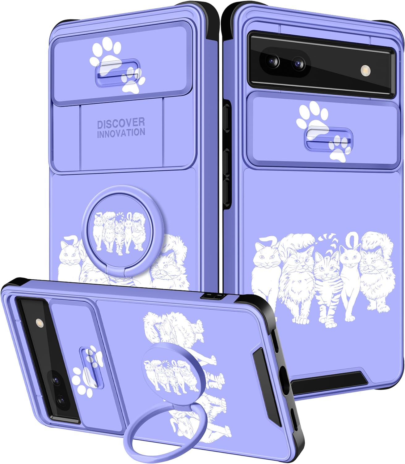 Funermei (2In1 for Google Pixel 6A Case for Women Cute Butterfly Girls Cover Girly Kawaii Aesthetic Butterfly Unique Design with Camera Cover and Ring Stand Funda for Google Pixel 6A Phone Case Funermei 4-Cats