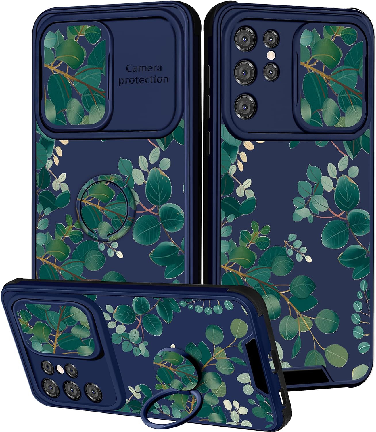 Goocrux for Samsung Galaxy S21 Ultra Case Floral Flowers for Women Girls Cute Girly Phone Cover Blue Flower Plants Design with Slide Camera Cover and Ring Holder Fashion Cases for S21 Ultra 6.8'' Goocrux Green Plants