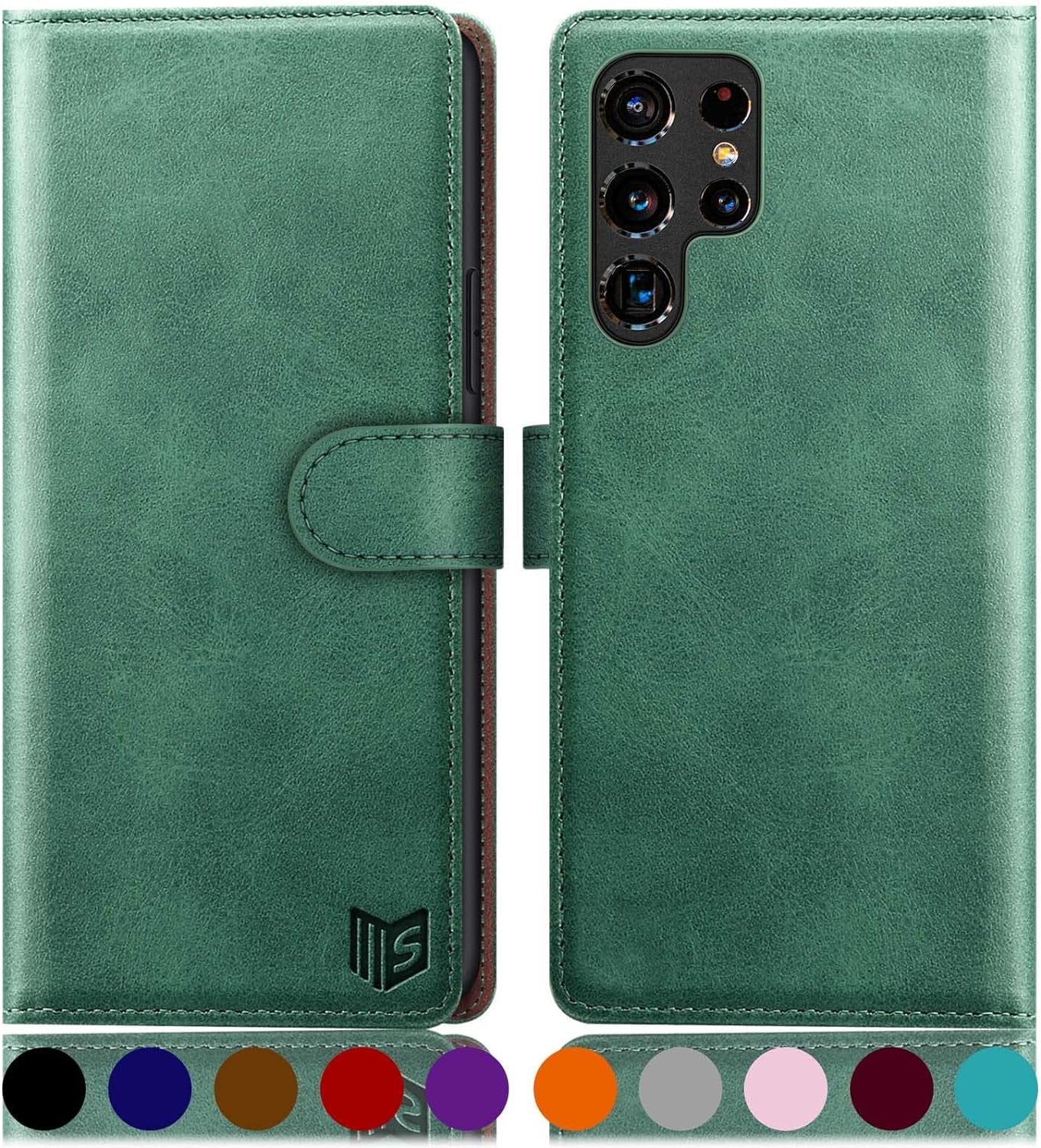 SUANPOT for Samsung Galaxy S22 Ultra Wallet Case Credit Card Holder,Pu Leather Flip Folio Book Phone Case Cover Women Men for Samsung S22 Ultra Case Wallet (Ivory) SUANPOT Sea Green-/Flip