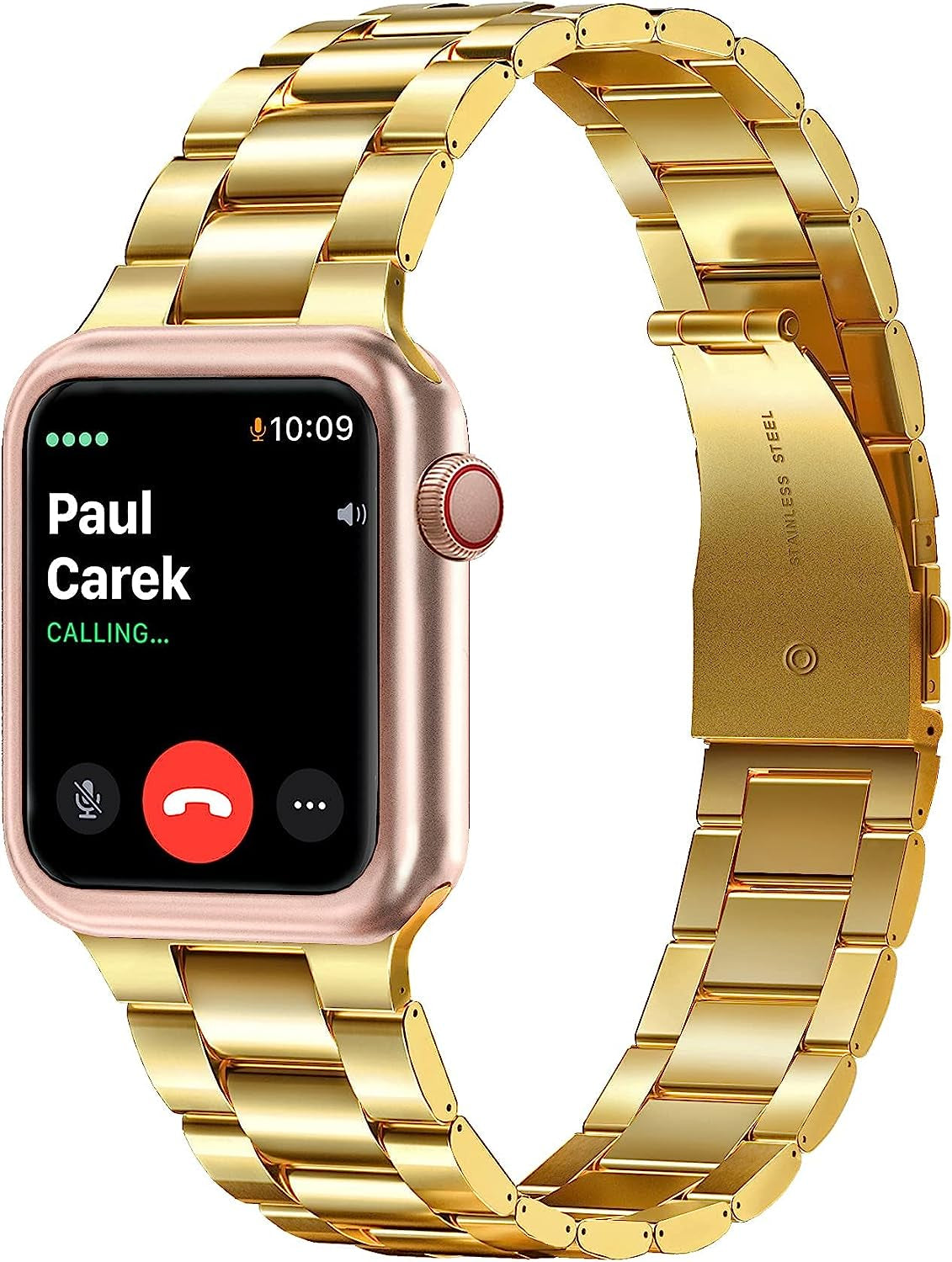 Stainless Steel Watch Band Compatible with Apple Watch Bands 42Mm 44Mm with Stainless Steel Buckle, Replacement Wristband Strap for Women Men ENFAN Gold