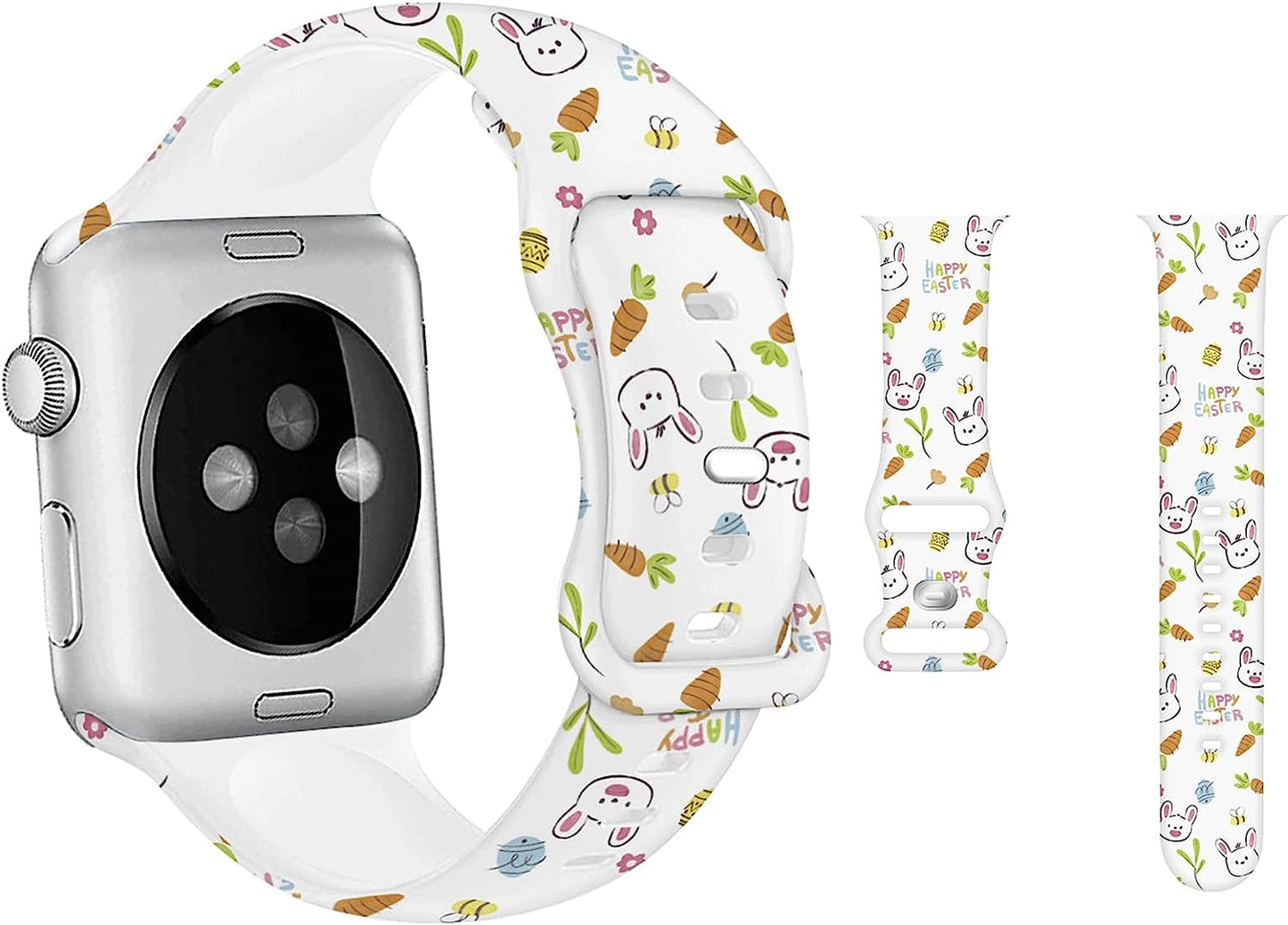 Hi-Yoohere Cute Easter Eggs Bunny Pattern Bands Compatible with Apple Watch 38Mm 40Mm 41Mm S/M, Kids Girls Women Adjustable Soft Silicone Wristband Strap for Iwatch SE & Series 7/6/5/4/3/2/1 (Color 5) Hi-Yoohere Color 2 42mm/44mm/45mm M/L