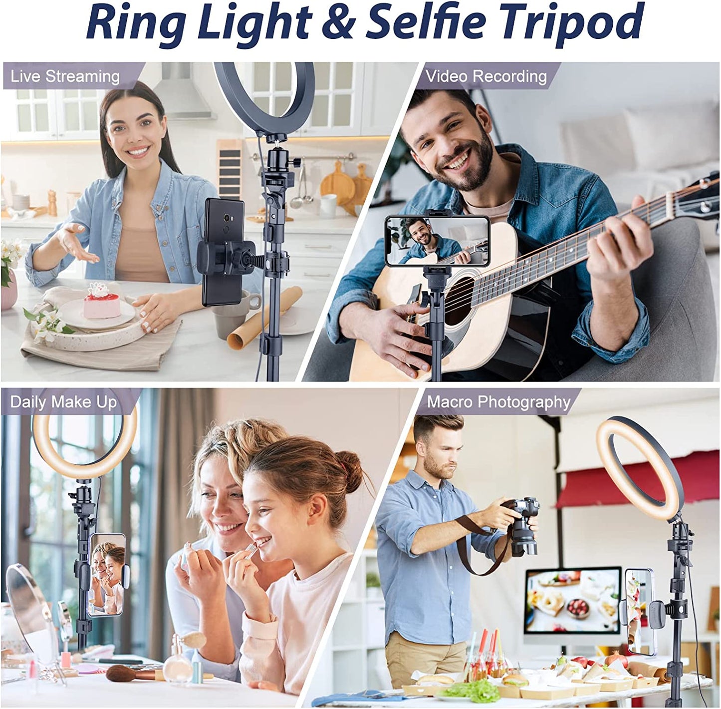 Ubeesize Selfie Ring Light with Tripod Stand and Phone Holder, Portable and Circle Ringlight for Phone (Carbon) UBeesize