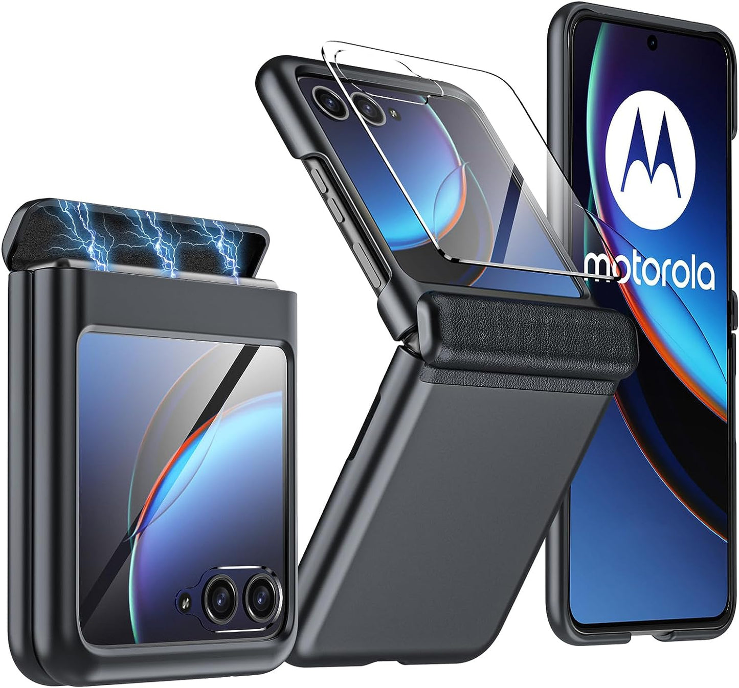 BSNRM for Motorola Razr plus Case, Built-In Screen Protector & Magnetic Hinge Protection & Ultra Thin Matte PC Shockproof Phone Cover Smartphone Case for Moto Razr plus 2023(Red) BSNRM Black