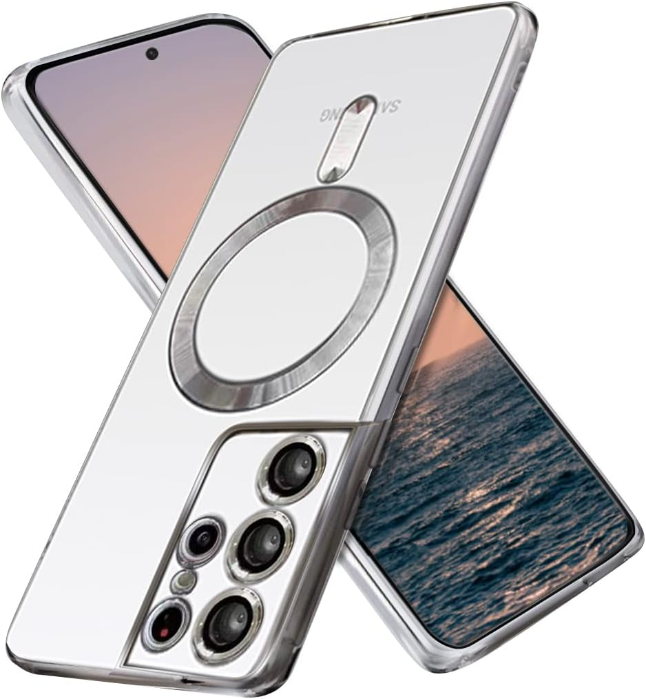 Luhuanx Magnetic Case for Samsung S21 Ultra 5G, Designed for Samsung Galaxy S21 Ultra Cases with Full Coverage Lens,Wireless Chager, Screen & Camera Protection (Crystal Black) Luhuanx Crystal Silivery