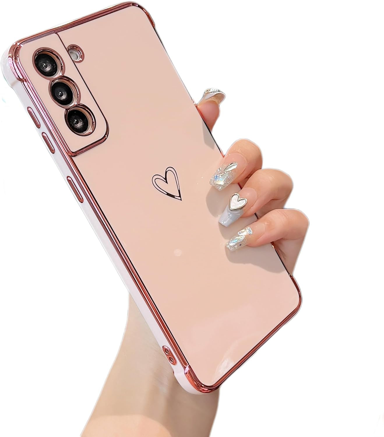 ZTOFERA Designed for Samsung Galaxy S21 plus 5G Case,Cute Plating Edge Love Hearts Pattern with Camera Lens Protection Phone Cover for Girls Women,White ZTOFERA Pink