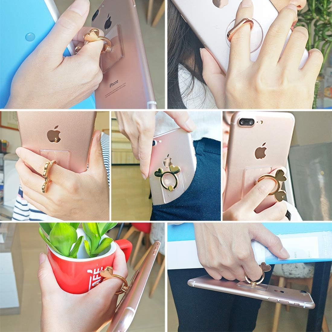 The Garnish Transparent Cell Phone Ring Holder-(2 Pack) 360 Degree Rotation Gold Phone Ring Holder Clear Stand Finger Ring Kick-Stand Compatible Various Mobile Phones or Phone Cases winnefun