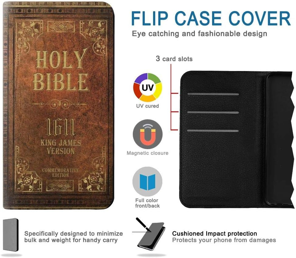 RW2890 Holy Bible 1611 King James Version PU Leather Flip Case Cover for LG V30, LG V30 Plus, LG V30S Thinq, LG V35, LG V35 Thinq jjphonecase