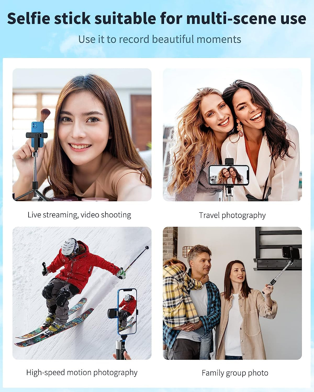 LONJADE Selfie Stick Tripod-43 Inch Extendable Selfie Stick Phone Tripod Stand with Upgraded 5.2 Wireless Remote Travel Holder Compatible with Iphone Samsung Cell Phone Video Recording (Black) LONJADE