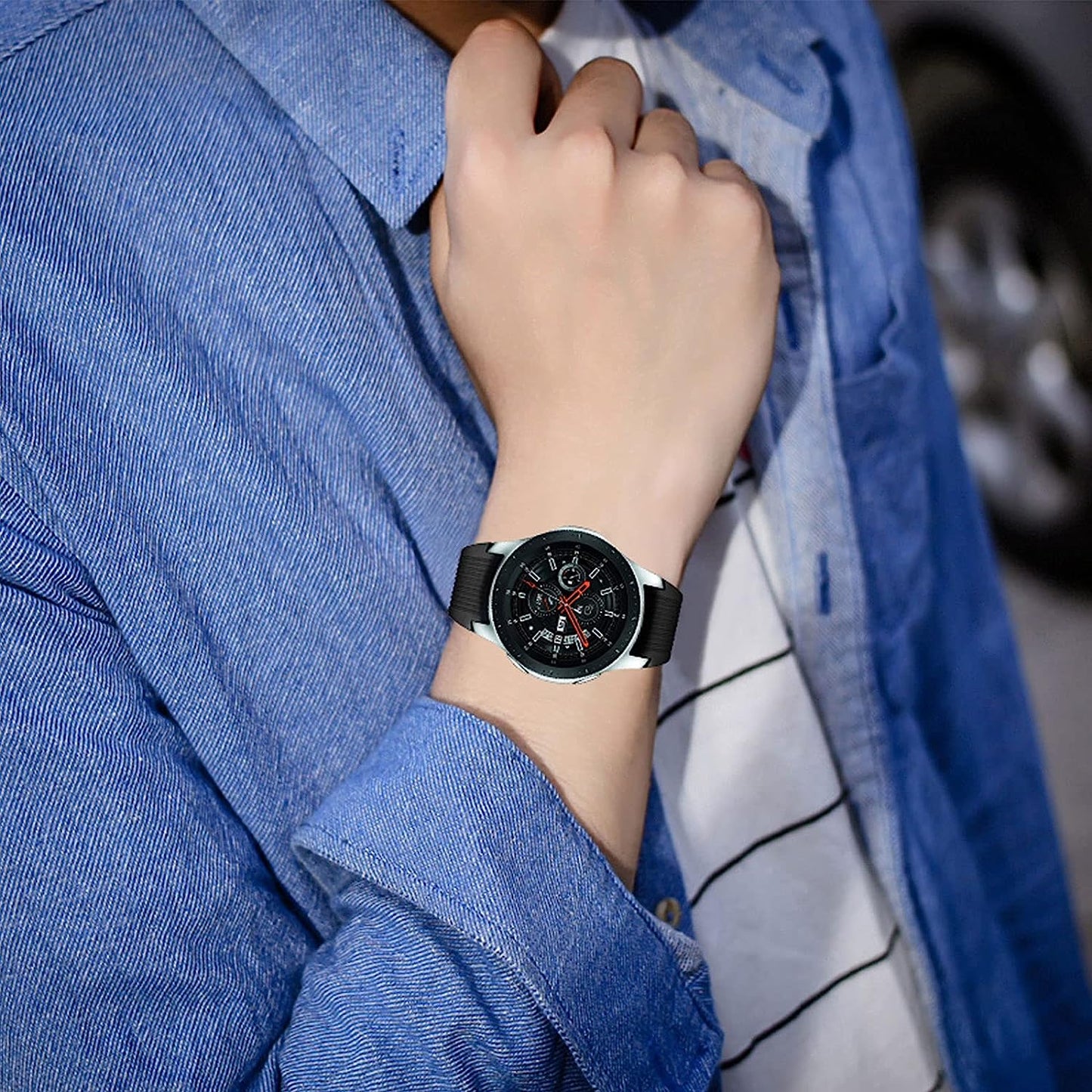 XVGJDZ Sport Band Compatible for Samsung Galaxy Watch 46Mm/Galaxy Watch 3 45Mm/Gear S3 Frontier/Classic Watch,22Mm Soft Silicone Strap Straight Stripe Wristband for Men Women XVGJDZ