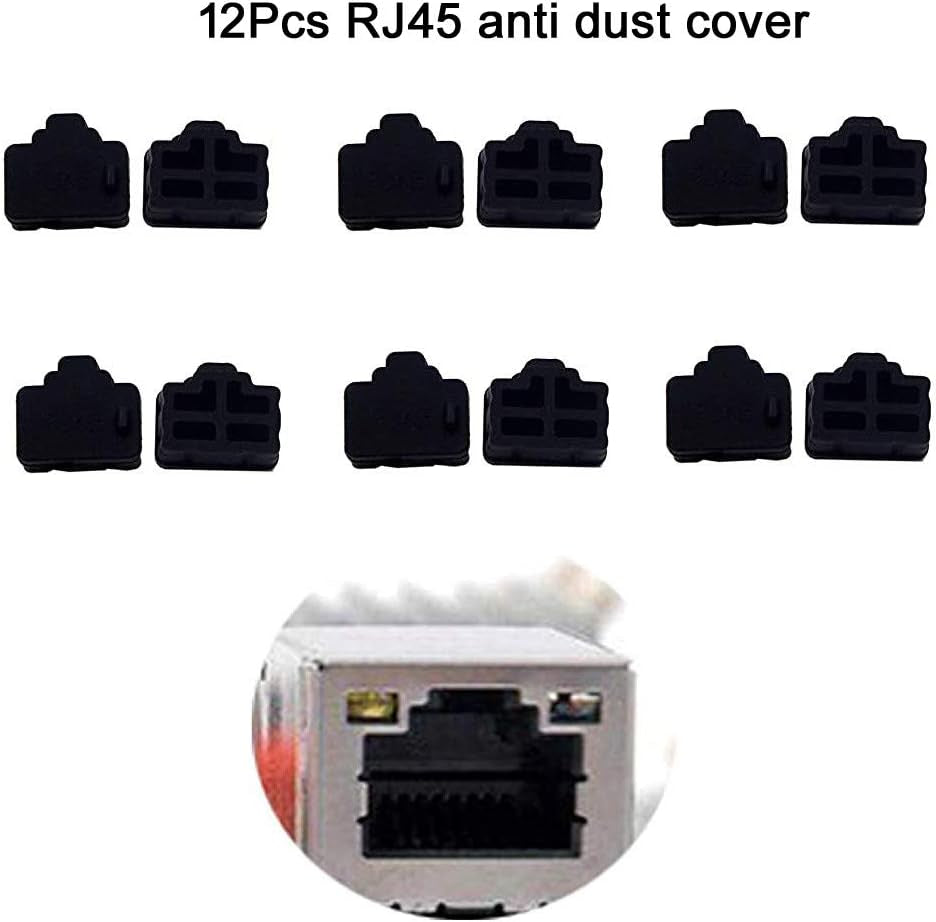 Silicone 12Pcs Ethernet Hub Port RJ45 Anti-Dust Cover Plugs Protector Stopper Cap for Female Port Black for Tv,Computer,Other Devices. LampVPath
