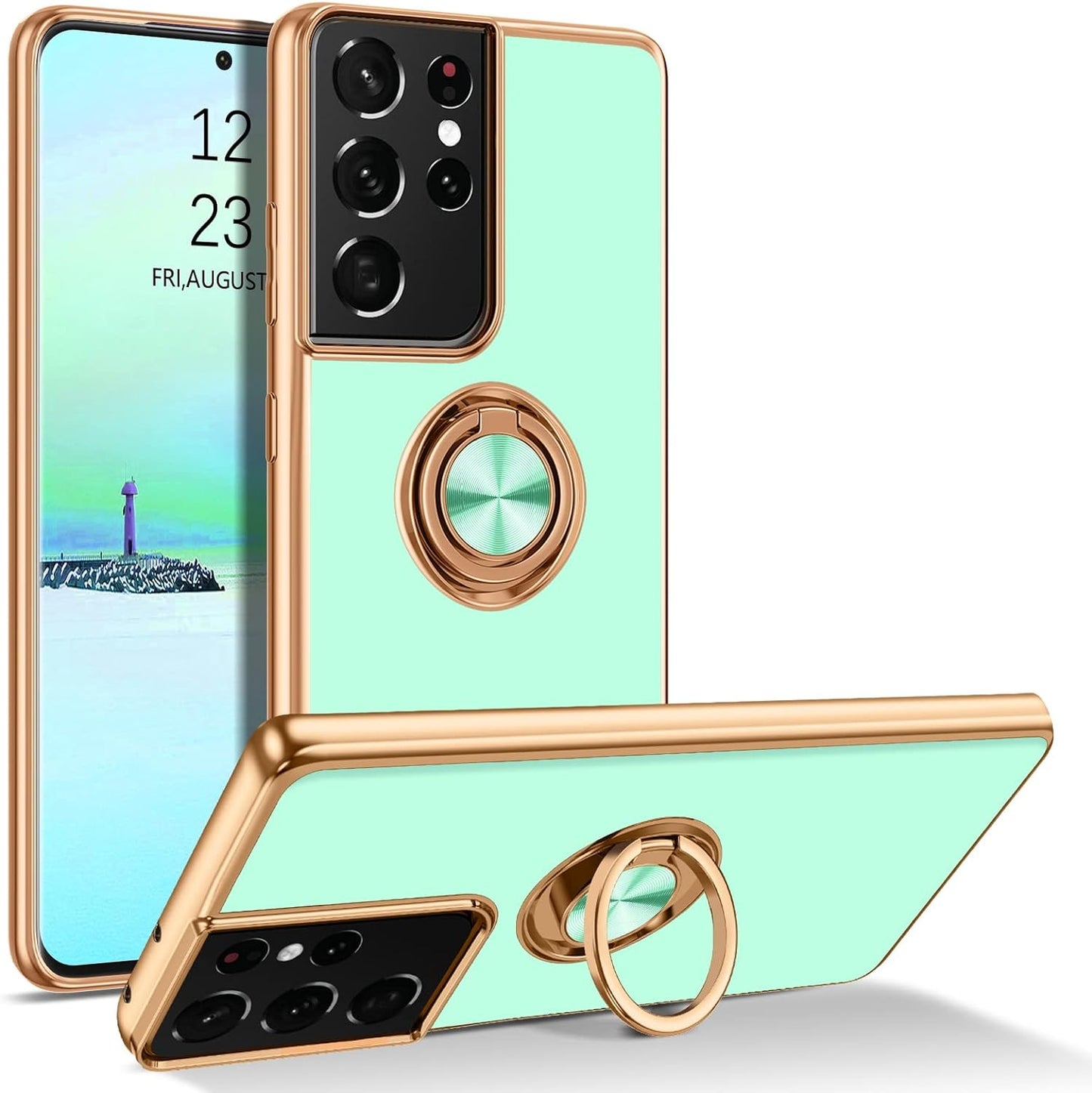 BENTOBEN Compatible with Samsung Galaxy S21 Ultra Case with 360° Ring Holder, Shockproof Slim Kickstand Magnetic Women Men Non-Slip Protective Phone Case for Galaxy S21 Ultra 6.8 Inch,Black/Gold BENTOBEN C956-Teal