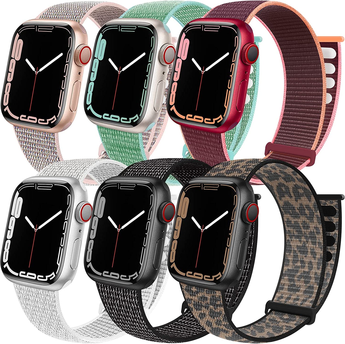 6 Pack Sport Loop Band Compatible with Apple Watch Band 38Mm 40Mm 41Mm 42Mm 44Mm 45Mm 49Mm Iwatch Series 8 7 6 5 SE 4 3 2 1 Ultra Strap Nylon Weave Women Men Stretchy Braided Replace Wristband Breathable HILIMNY Reflective Black/Summit White/Pink Sand/Plum/Marine Green/Brown Leopard 42mm/44mm/45mm/49mm