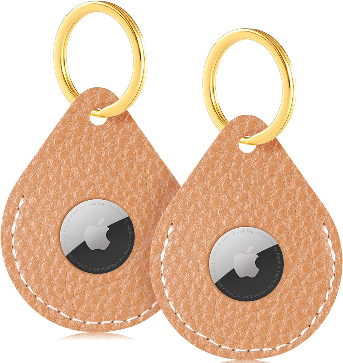 FOREVERFLYBIRD 4 Pack Airtag Holder Leather Case Air Tag Cover Keychain GPS Tracker Remote Finder Key Travel Backpack Pet Locator,Grey,White,Pink,Red FOREVERFLYBIRD L(2 Brown)