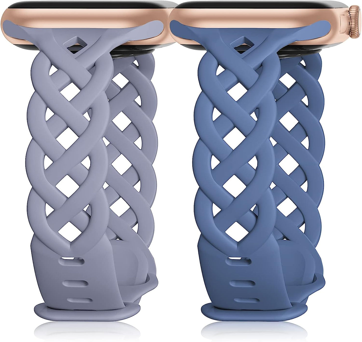 Braided Silicone Bands Compatible with Apple Watch 38Mm 40Mm 41Mm for Women, Slim Thin Narrow Hollow-Out Replacement Strap Cute Wristbands Adjustable for Iwatch Series SE 8/7/6/5/4/3/2/1 Women 2 Pack Bandiction Alaskan Blue/Lavender Grey 42mm/44mm/45mm/49mm