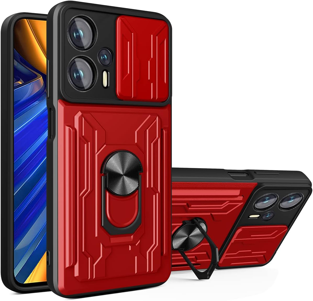 Ccsmall for Xiaomi Poco X4 GT 5G Case Sliding Window Case with Card Holders, Cover with Slide Camera Protection Built-In Magnetic Kickstand Case for Xiaomi Poco X4 GT 5G LJK Black CCSmall Red Xiaomi Poco X4 Gt