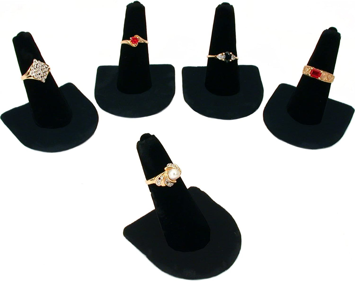 5 Black Velvet Ring Finger Jewelry Holder Showcase Display Stands Bejeweled Display