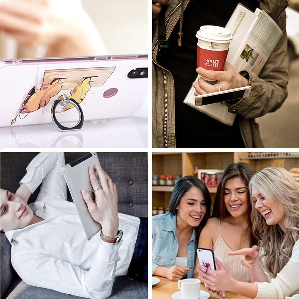 Kinizuxi Cell Phone Ring Holder Stand 5 Pack Silver, Transparent Phone Ring Holder Grip Finger Kickstand, 360° Rotation Phone Ring for Phone Cases Marrain