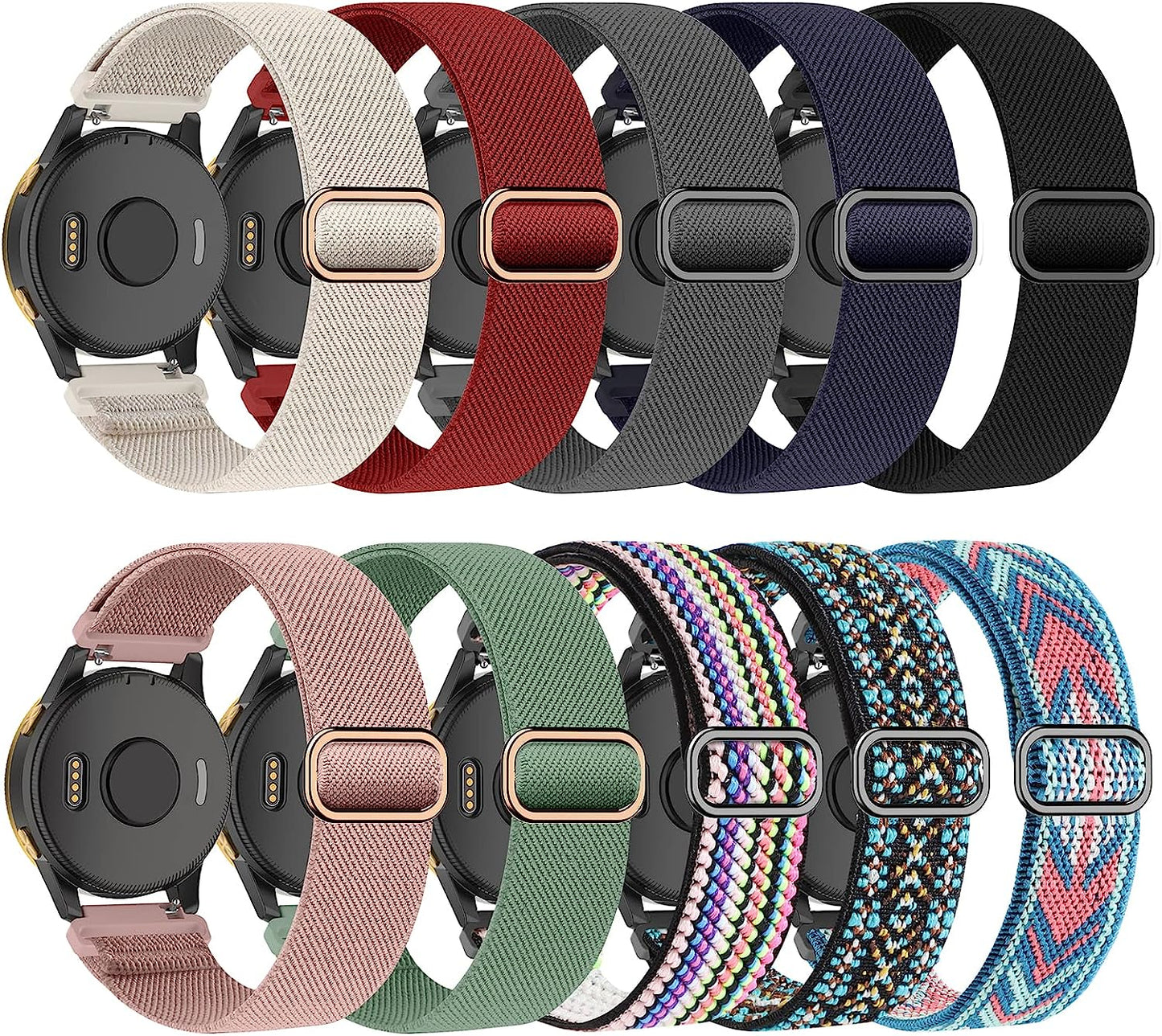 Wizvv Stretchy Nylon Watch Bands Compatible with Garmin Venu Sq/Venu for Women Men, 20Mm Loop Breathable Elastic Strap Replacement for Garmin Vivoactive 3/Venu 2 Plus/Forerunner 245/55/645 Music (10 Pack) Wizvv 10 Pack-1