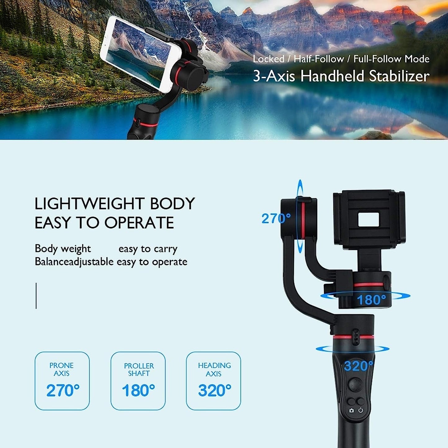 HUIFANGBU H2 Mobile Phone Stabilizer Three-Axis Anti-Shake Handheld Camera Gimbal Smart Camera Gimbal (Color : Red) HUIFANGBU