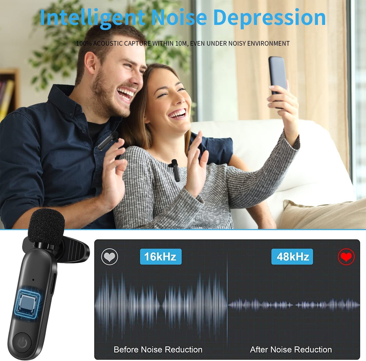 Oney World Wireless Lavalier Microphone, Lapel Mic, Suitable for Smartphone, Use It to Record Video, Live on Facebook, Tiktok, Youtube Platforms. Plug and Play with 2 Noise-Cancelling Microphones Oney world