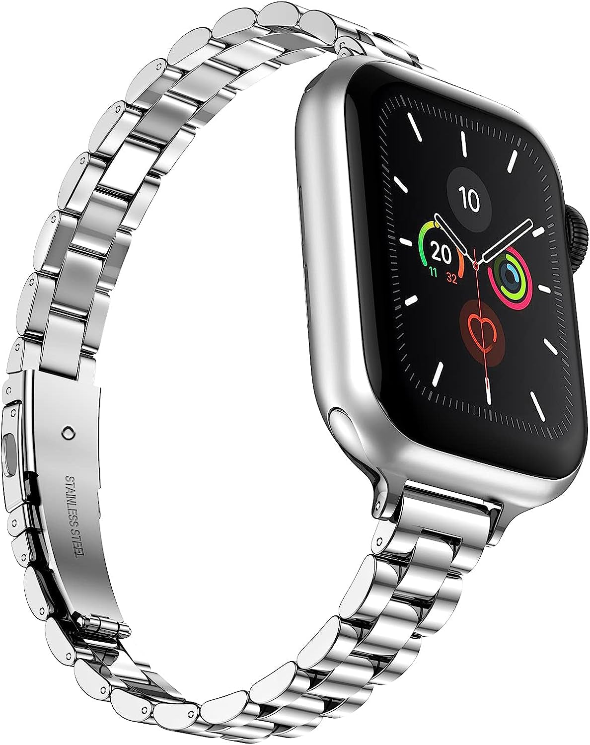 Fitlink Metal Band Compatible for Apple Watch Series 8 7 6 5 4 3 2 1 SE Apple Watch Ultra, Stainless Steel Waterproof Apple Watch Band for Apple Watch 38Mm 40Mm 41Mm 42Mm 44Mm 45Mm 49Mm for Women Men Fitlink Silver-S 42/44/45/49 mm