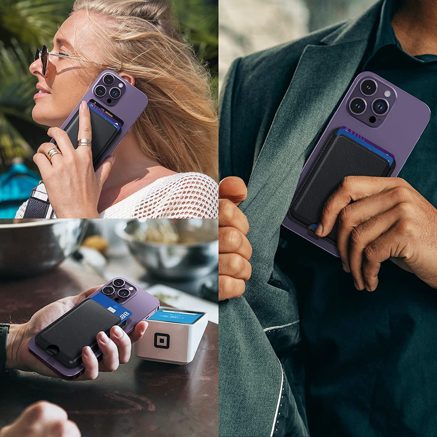 TAURI Magnetic Card Wallet Holder, Leather Magsafe Wallet Stand, Compatible with Iphone 14/14 Plus/14 Pro/14 Pro Max and 13/12 Series, Not Compatible with 13/12 Mini, 3 Card Holder, Black TAURI