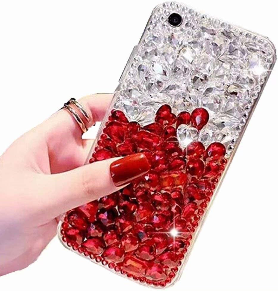 HTC Bolt Case, HTC 10 EVO Full Crystal Diamond Case, 3D Handmade Finger Buckle Luxury Fur Ball Sparkle Crystal Rhinestone Diamond Glitter Bling TPU Case for HTC Bolt (Angel/Red) YuXia Clear / Red