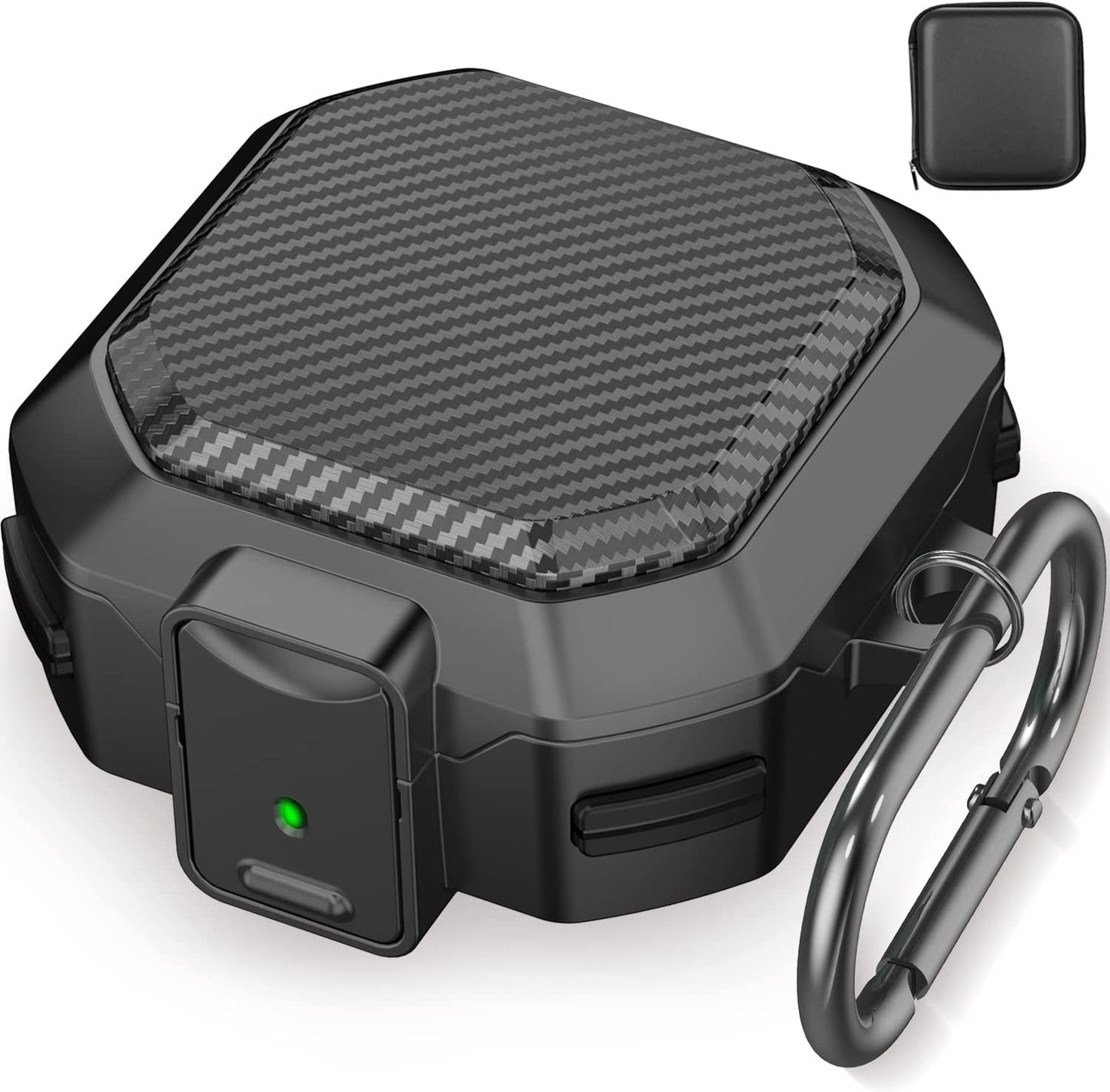 (With Security Lock) Carbon Fiber Case Cover for Samsung Galaxy Buds2 Pro Case/Galaxy Buds Pro Case/Galaxy Buds Live Case/Galaxy Buds 2 Case with Keychain/Zipper Box/Clean Brush - Carbon Fiber Green Galafoki Carbon Fiber-Black