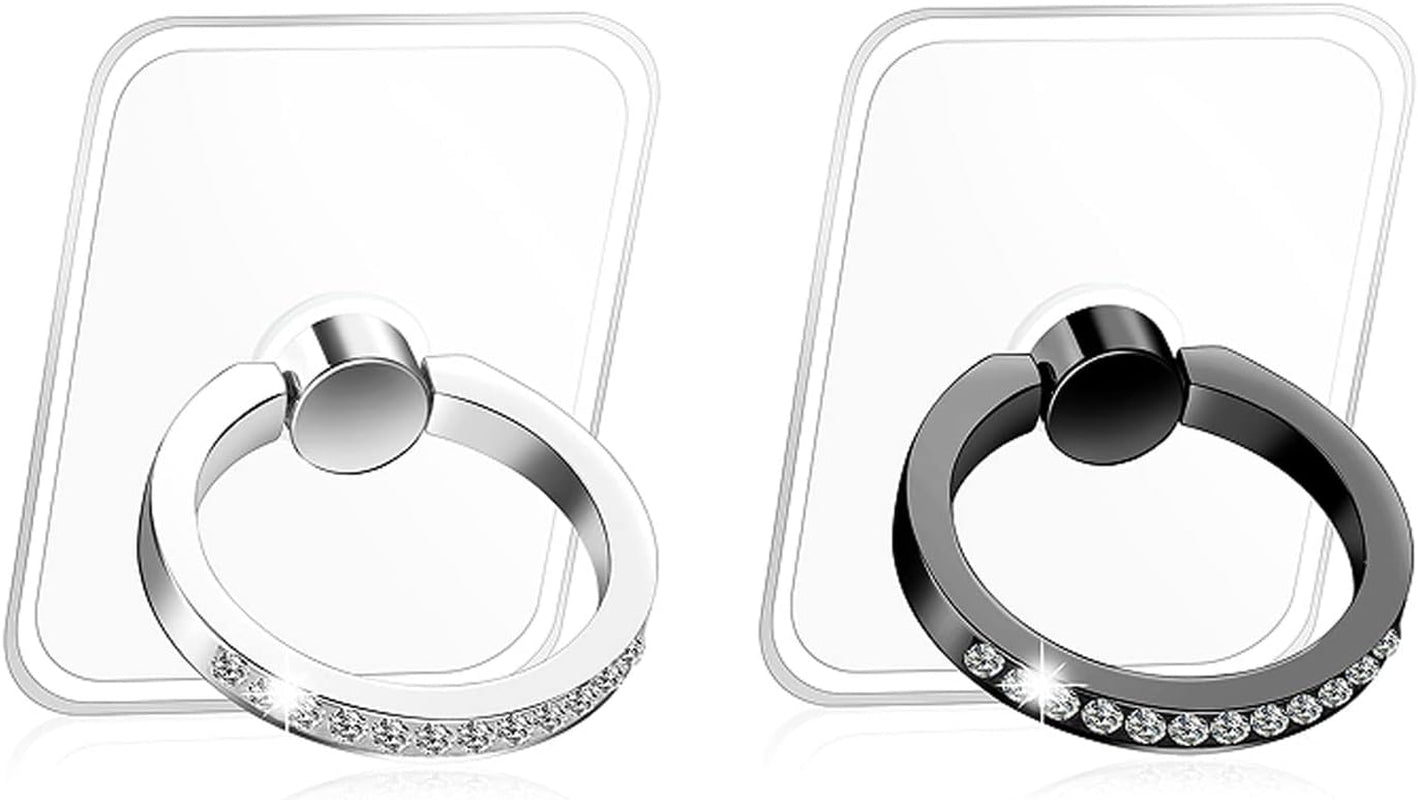 Kinizuxi Colorful Cell Phone Ring Holder Stand 2 Packs, Transparent Phone Ring Holder 360°Rotation Clear Phone Ring Grip Finger Kickstand Compatible with Various Phones or Phone Case Marrain Silver and Black