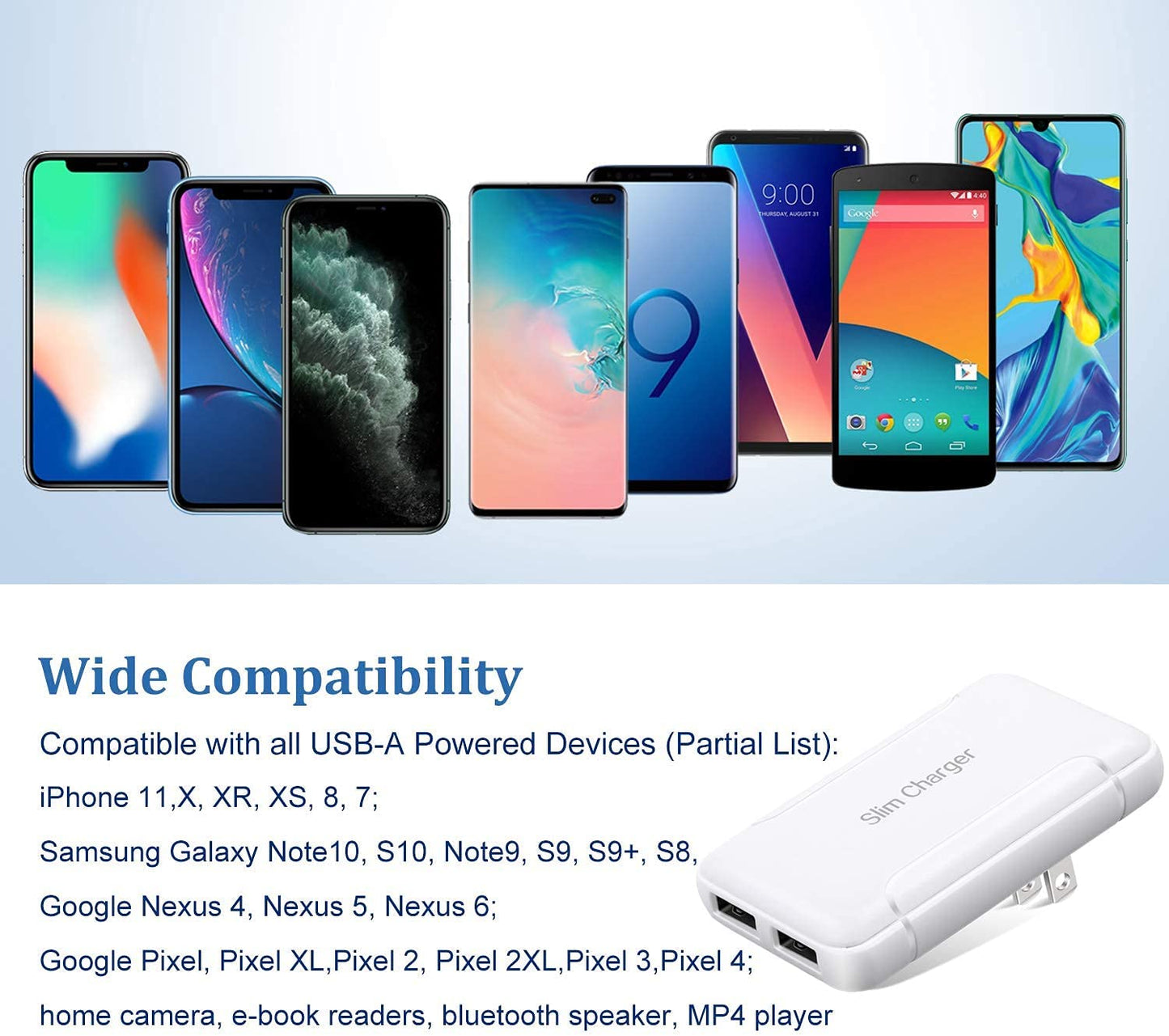 USB Wall Plug, Excgood Flat USB Wall Charger Smart Slim USB Plug for Wall Outlet Compatible with Iphone 14 Pro Max/13/12/11/Xr/Xs/X, Galaxy A03S/A13/A12/S22/S21/S20/10/9/8, Webcam, 2-Pack,White Guangzhou Banghuan E-Commerce Co.,LTD.