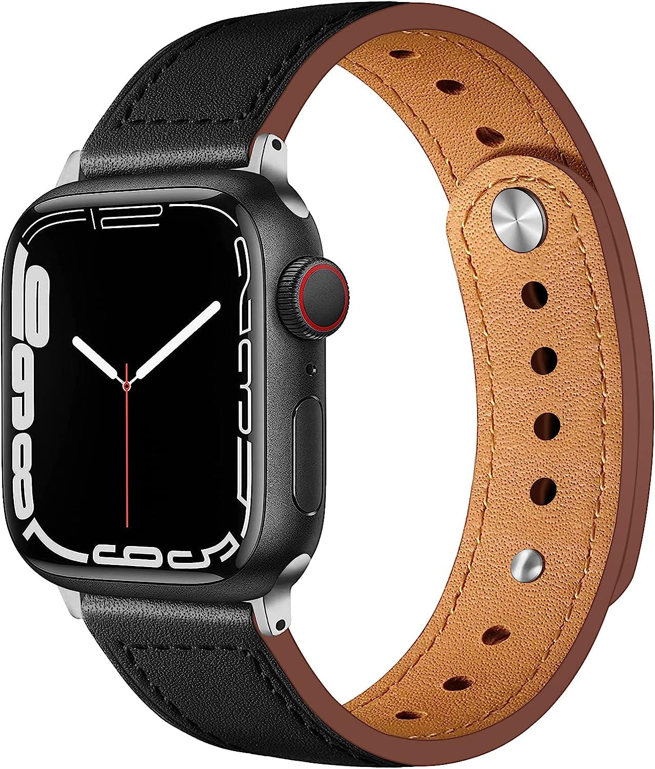 Leather Band Compatible for Apple Watch Band 49Mm 45Mm 41Mm 40Mm 44Mm 38Mm 42Mm,Chic Leather Strap for Iwatch Series Ultra/8/7/Se/6/5/4/3/2/1 Women Men Bracelet Replacement SOLOLUP Black 42/44/45/49mm