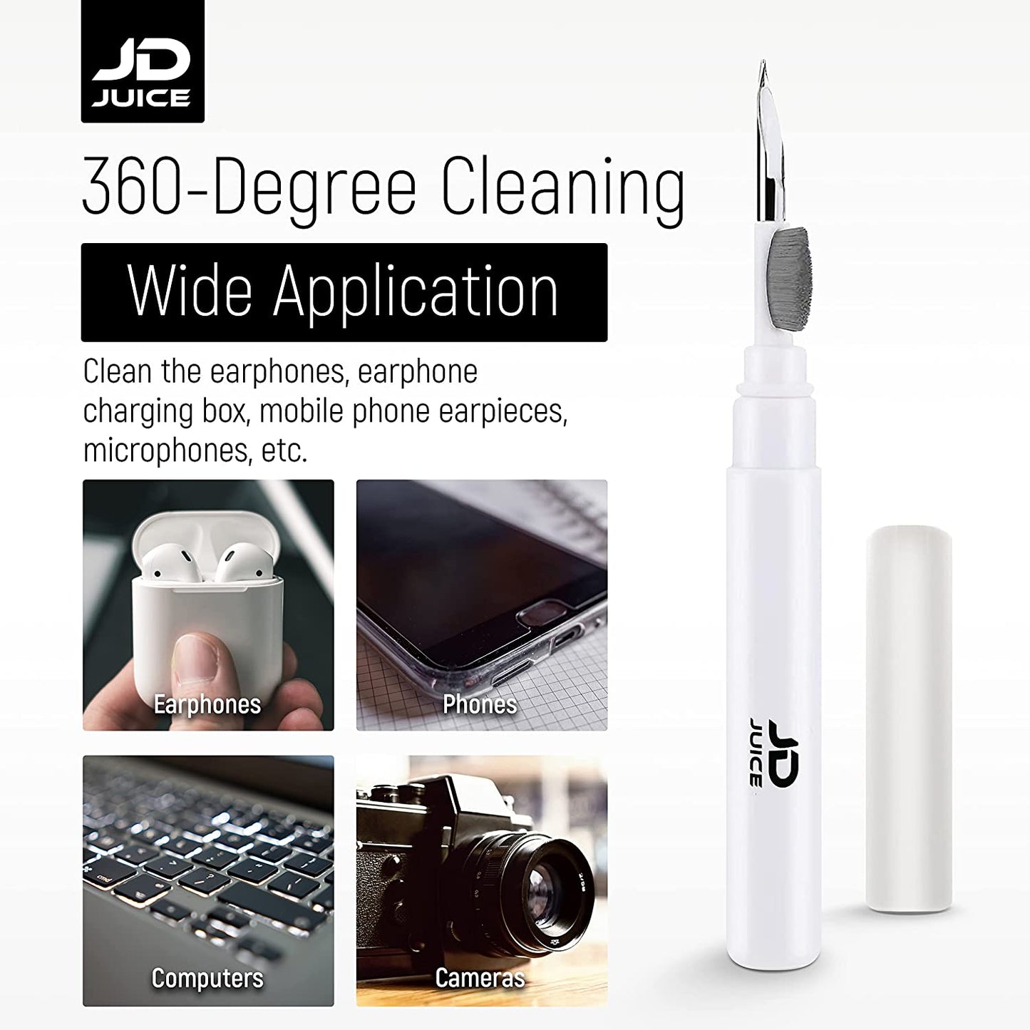 2 Pack - Airpods Cleaning Kit Earbud Cleaning Kit - Phone Cleaning Kit In-Ear Headphones Cleaning Pen Tool, Portable 3-In-1 Laptop Cleaning Kit Electronic Cleaner with a Sponge, Metal Pen Tip JD-ECP-WHT2