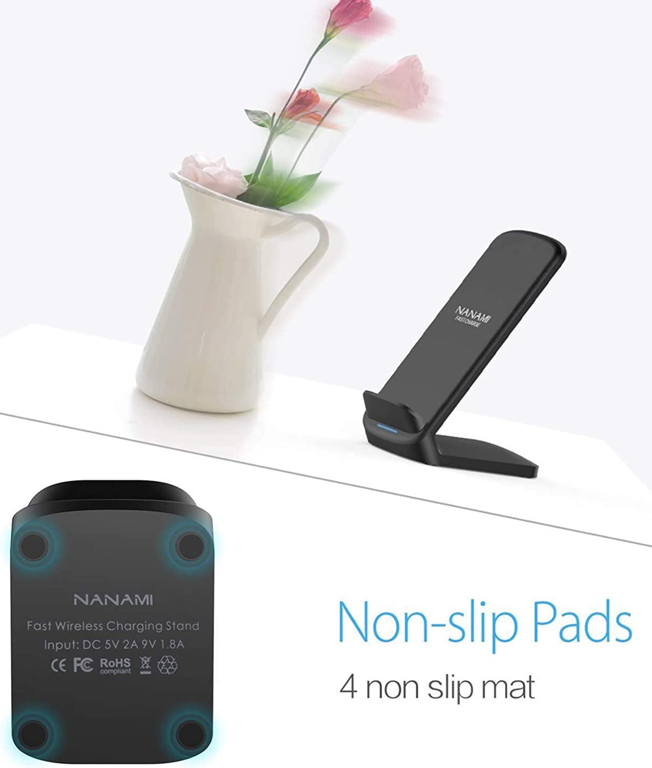 NANAMI Upgraded Fast Wireless Charger,Qi-Certified Wireless Charging Stand Compatible Samsung Galaxy S23/S22/S21/S20/S10/S9 S8/Note 20 Ultra/10/9 & Qi Phone Charger for Iphone 14/13/12/SE/11/XR/XS/X/8 NANAMI