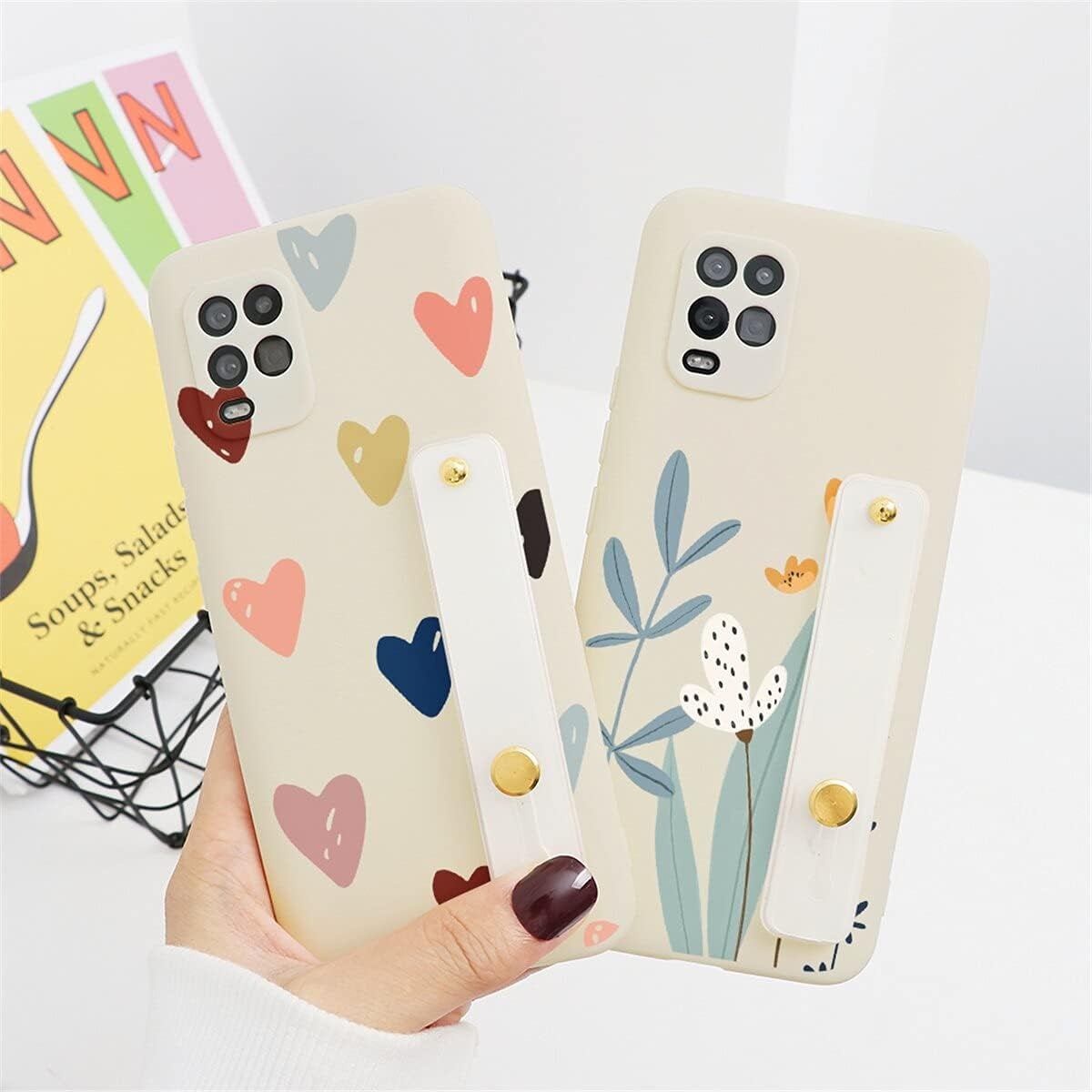 KAPUCTW 2 Pack for Xiaomi Redmi Note 9 Pro/9 Pro Max/9S 4G Case with Wrist Strap 6.67 Inch, Cute Love Print Pattern Wristband Holder Phone Case Soft Silicone TPU Bumper Shockproof Protective Cover KAPUCTW