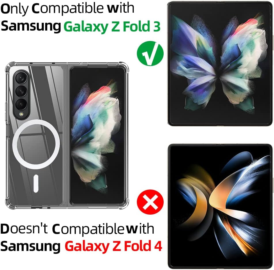 Ioifour for Samsung Galaxy Z Fold 3 Magnetic Clear Case, Compatible with Wireless Charger and Magsafe Card Wallet, Simplistic Transparent Shockproof and Drop-Proof Case ioiFour