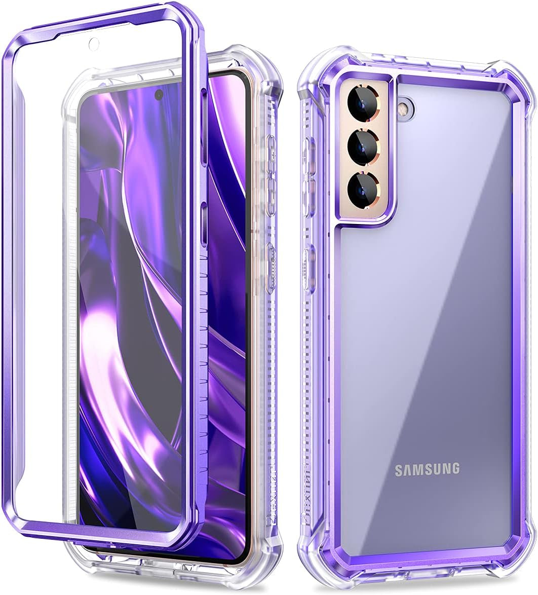 Dexnor Compatible with Samsung Galaxy S21 plus Case with Screen Protector Clear Back Cover Rugged 360 Full Body Protective Shockproof Dual Layer Defender Heavy Duty 2 in 1 Bumper for Women/Men - Gray Dexnor Metallic Purple